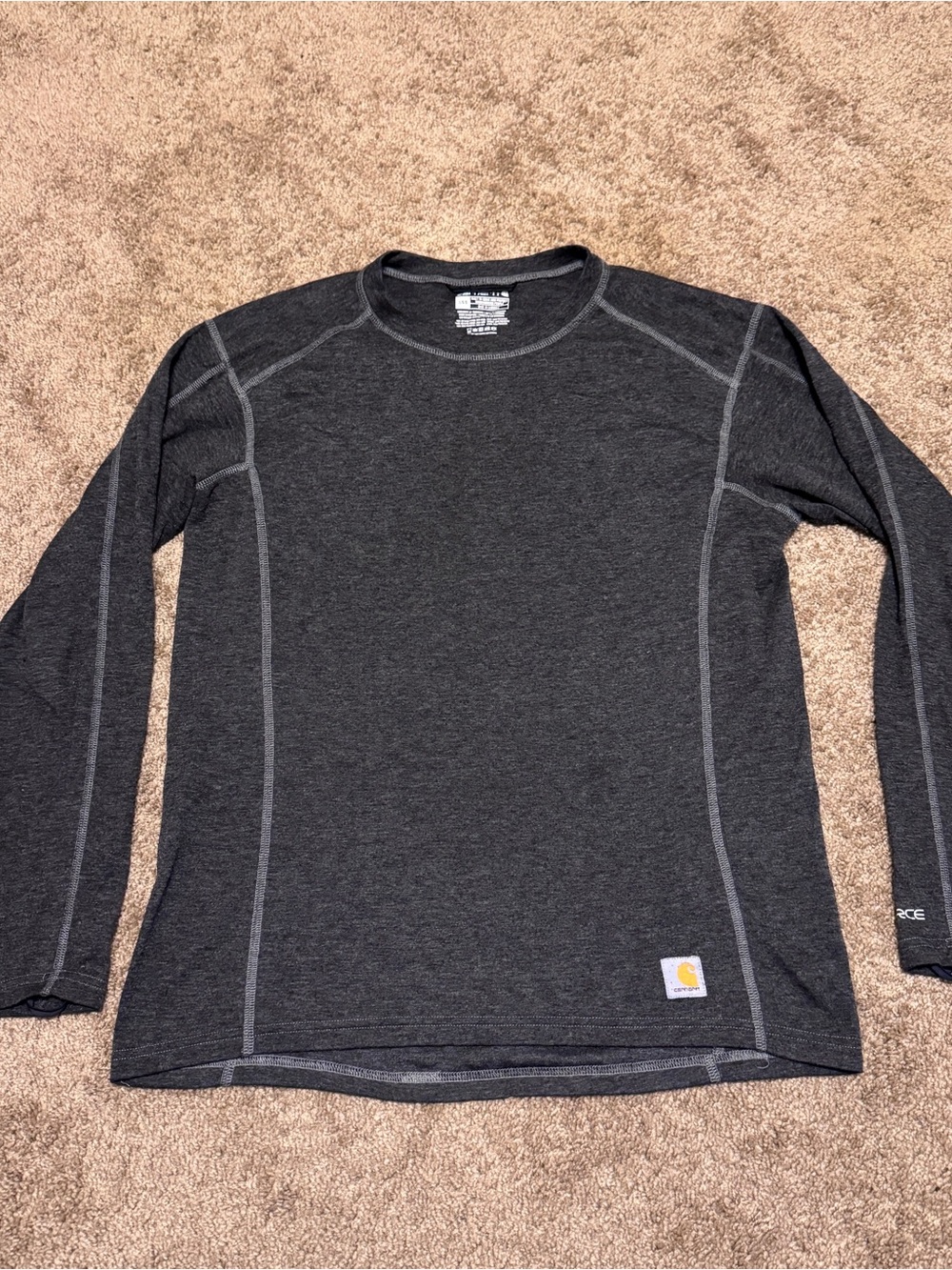 Carhartt Force Shirt Mens Large Gray Pullover Long Sleeve Wool Outdoor Logo